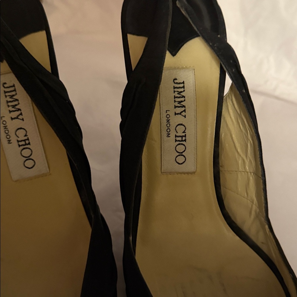 Jimmy Choo Black satin Swarovski Embellished Slingback Heels - Picture 7 of 7